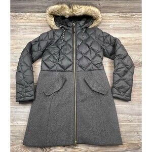Eddie Bauer Lanely Hybrid Down Parka Jacket Coat Women's S Black/Grey Faux Fur